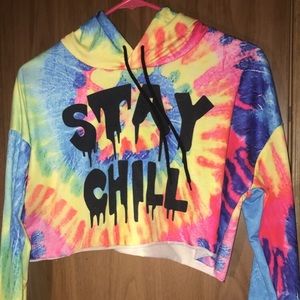 Romwe Cropped Tie-Dye Hoodie